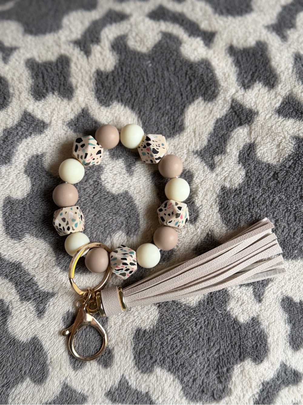 Neutral Bead Tassel Wristlet Keychain